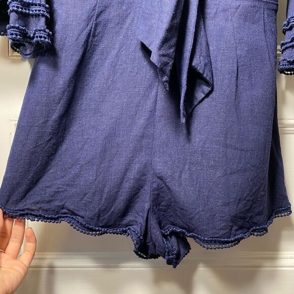 Finders Keepers | Limoncello Tie-Front Flared Sleeve Playsuit Romper Navy Sz 6 - Picture 7 of 13